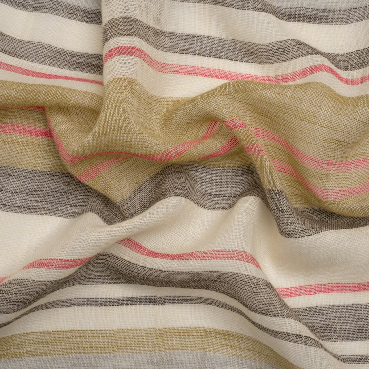 1 Yard Beige Gray and Pink Barcode Stripes Linen and Cotton Gauzy Woven Fabric 63 inch Width